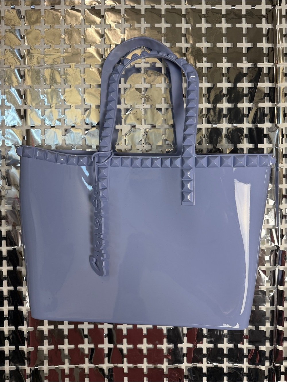 Carmen Sol Lavender Pyramid-Trim Patent Tote